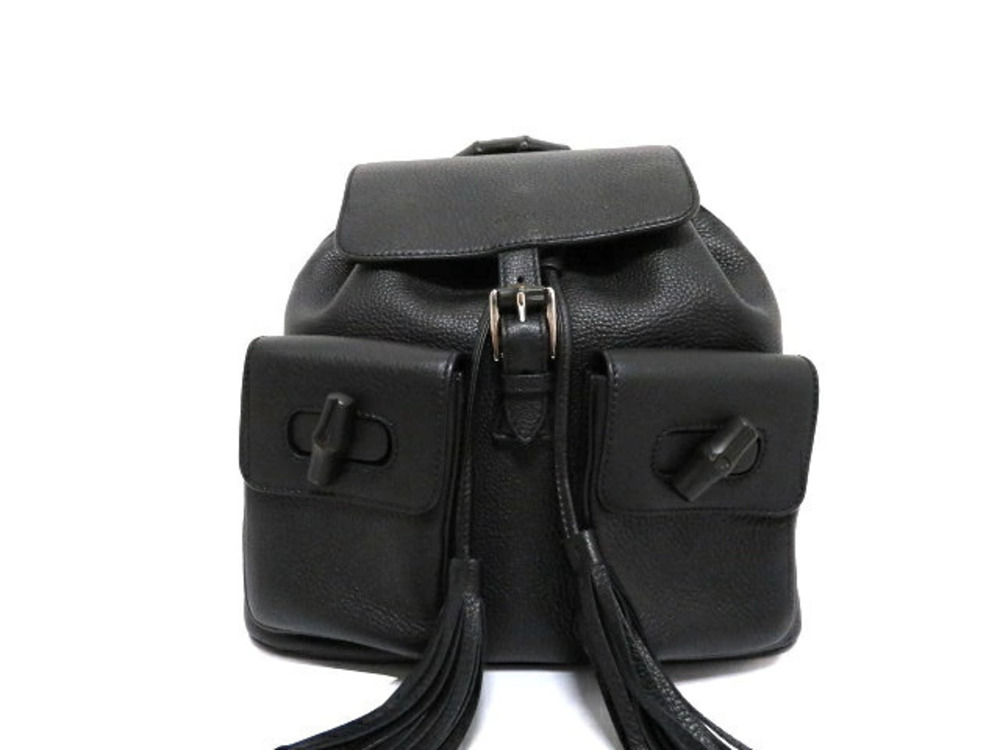Gucci Bamboo Backpack Rucksack Daybag Leather Black